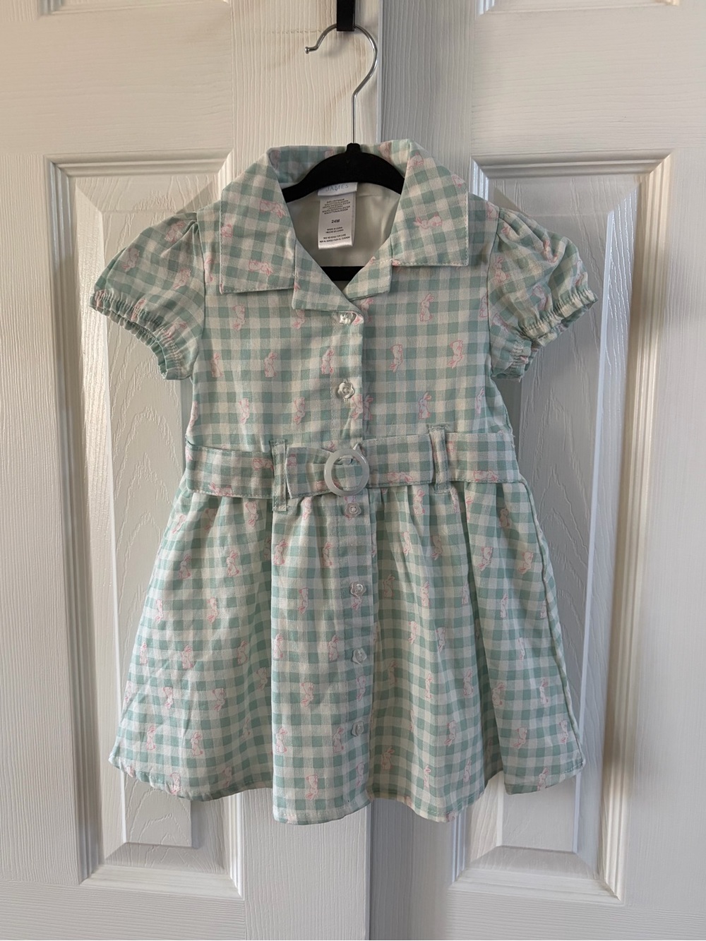 Draper James Girls Mint Green Gingham Dress With Pink Bunny Accents